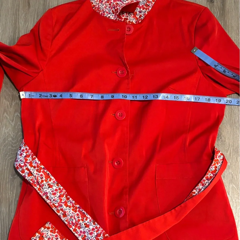 liberty Art Fabric Red Trench Coat with Floral Trim. Size M - Picture 7 of 10